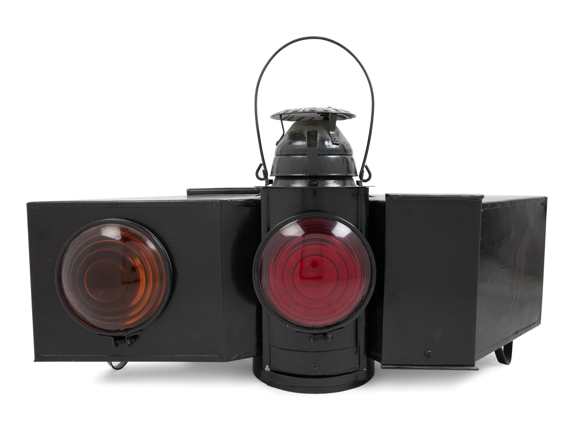 A Pennsylvania Railroad Painted Metal Two-Direction Block Limit Signal Lantern