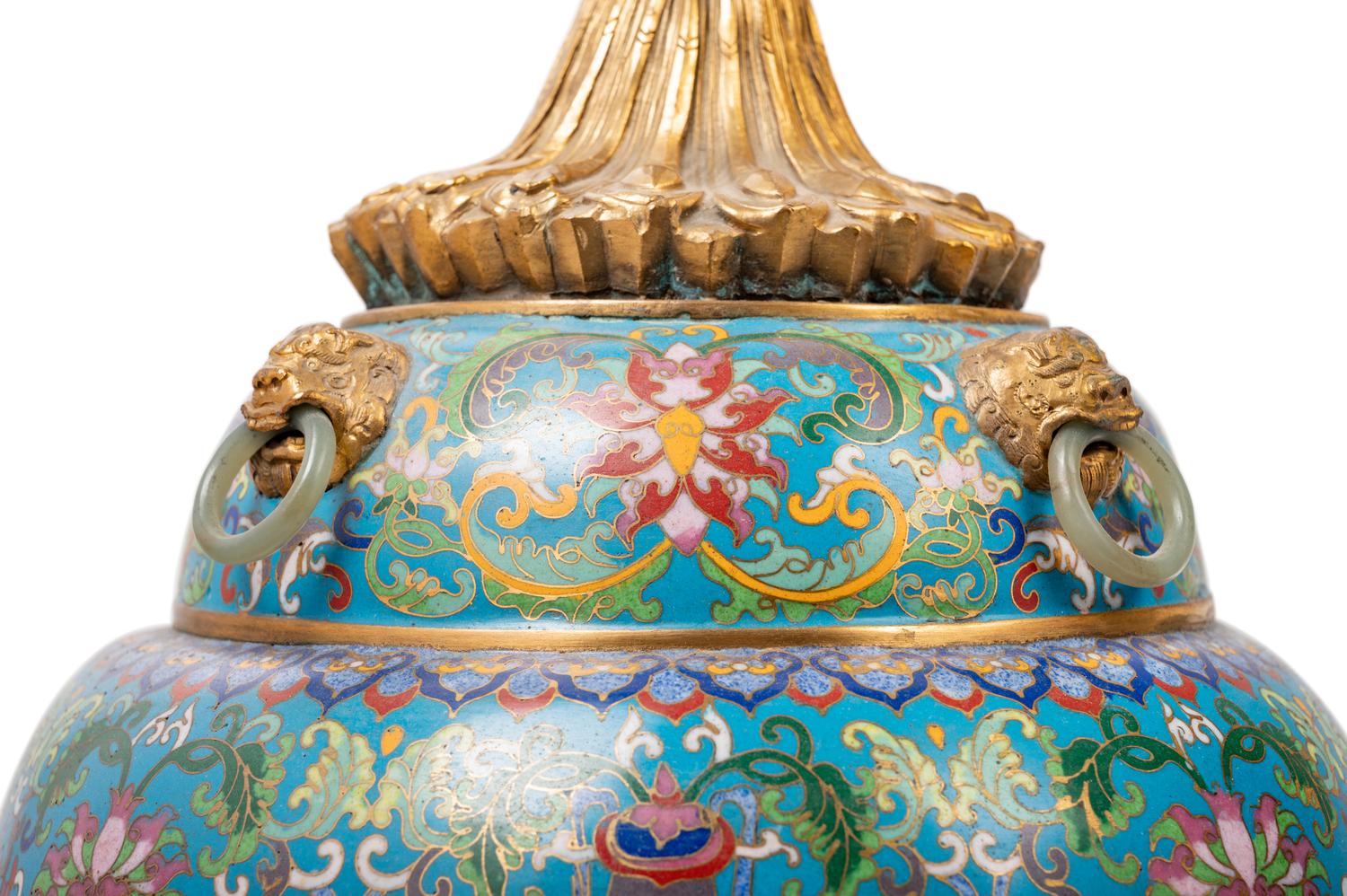 Two Large Chinese Blue Ground Cloisonné Enameled Vessels