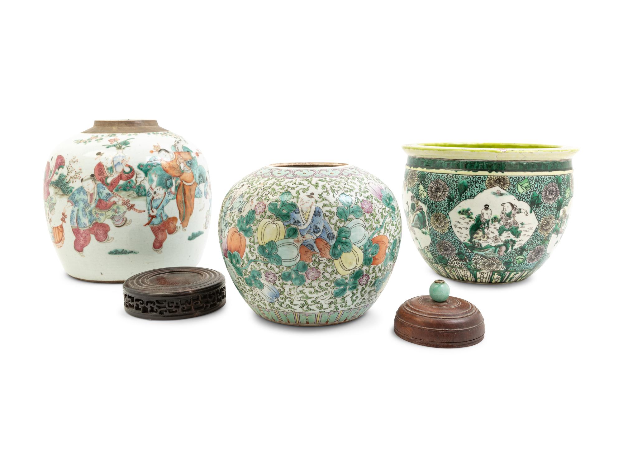 Three Chinese Enamelled Porcelain Jars