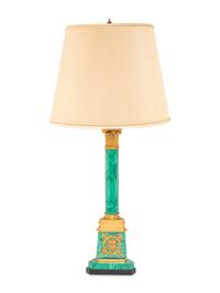 An Empire Style Gilt Bronze Mounted Malachite Table Lamp