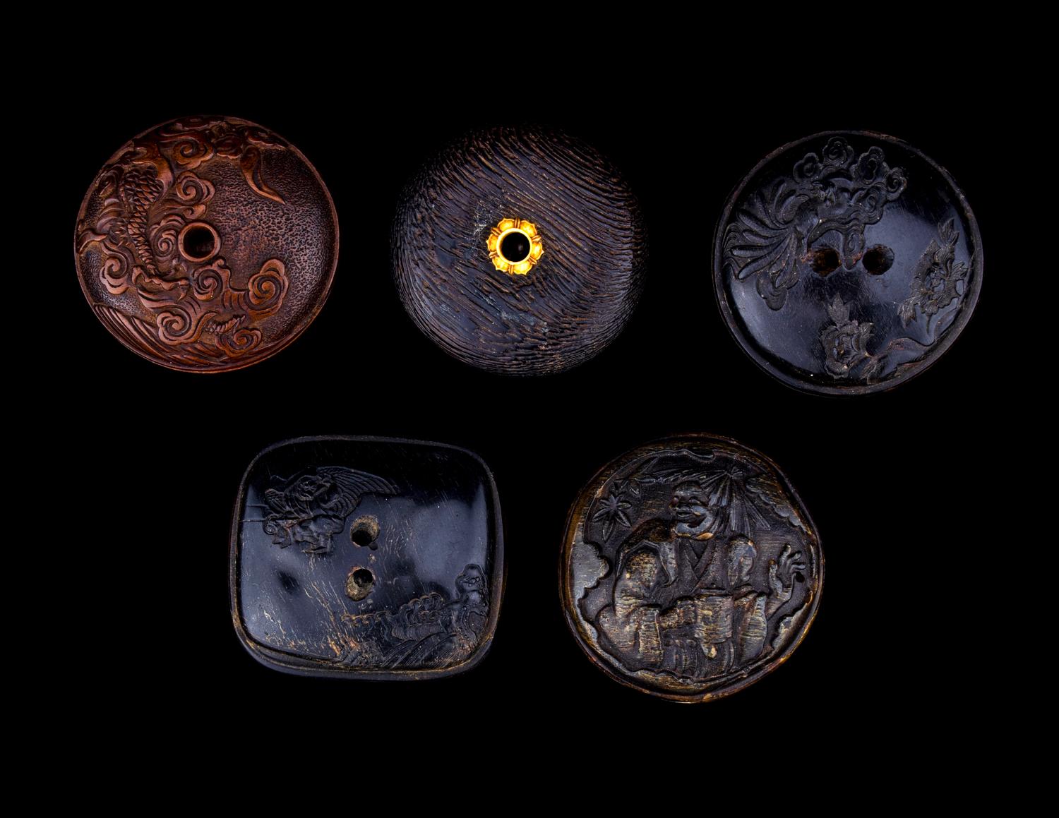 Five Japanese Carved Wood Netsuke
