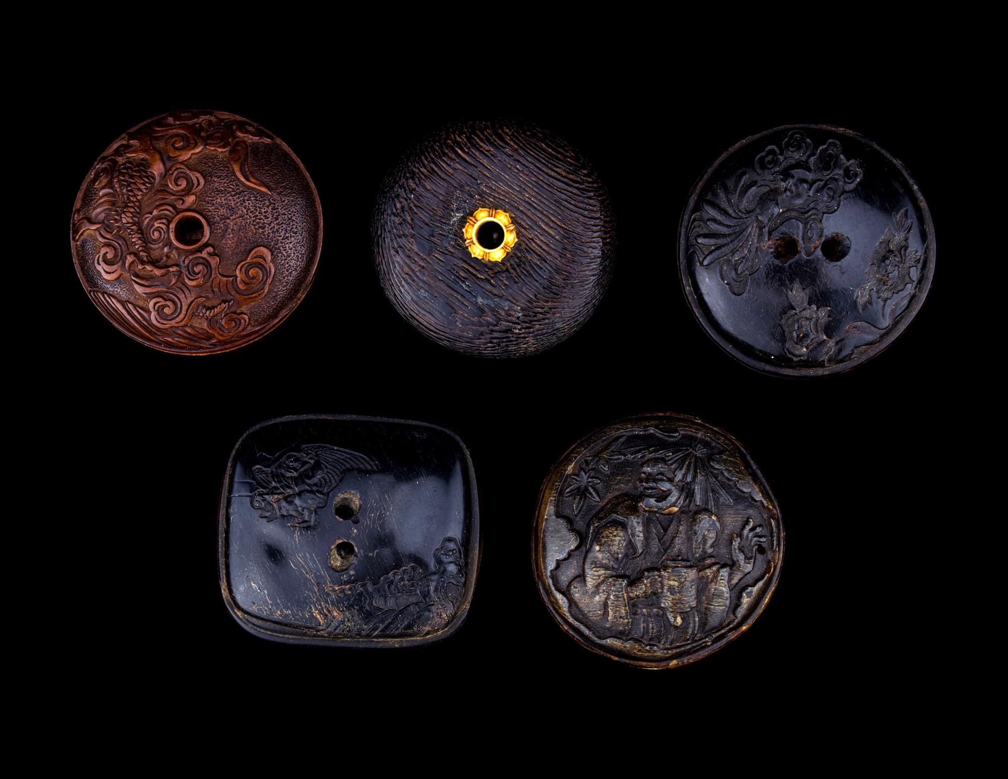 Five Japanese Carved Wood Netsuke