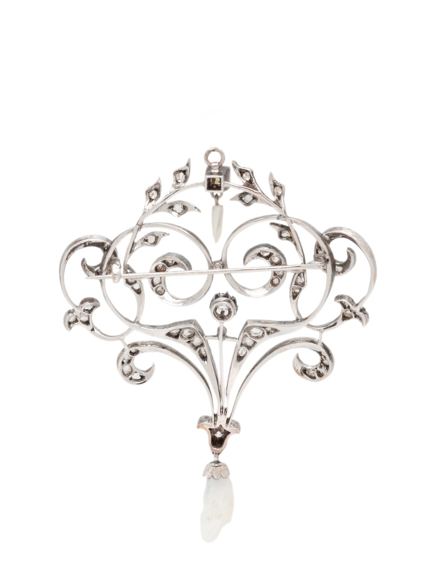 EDWARDIAN, DIAMOND AND PEARL BROOCH