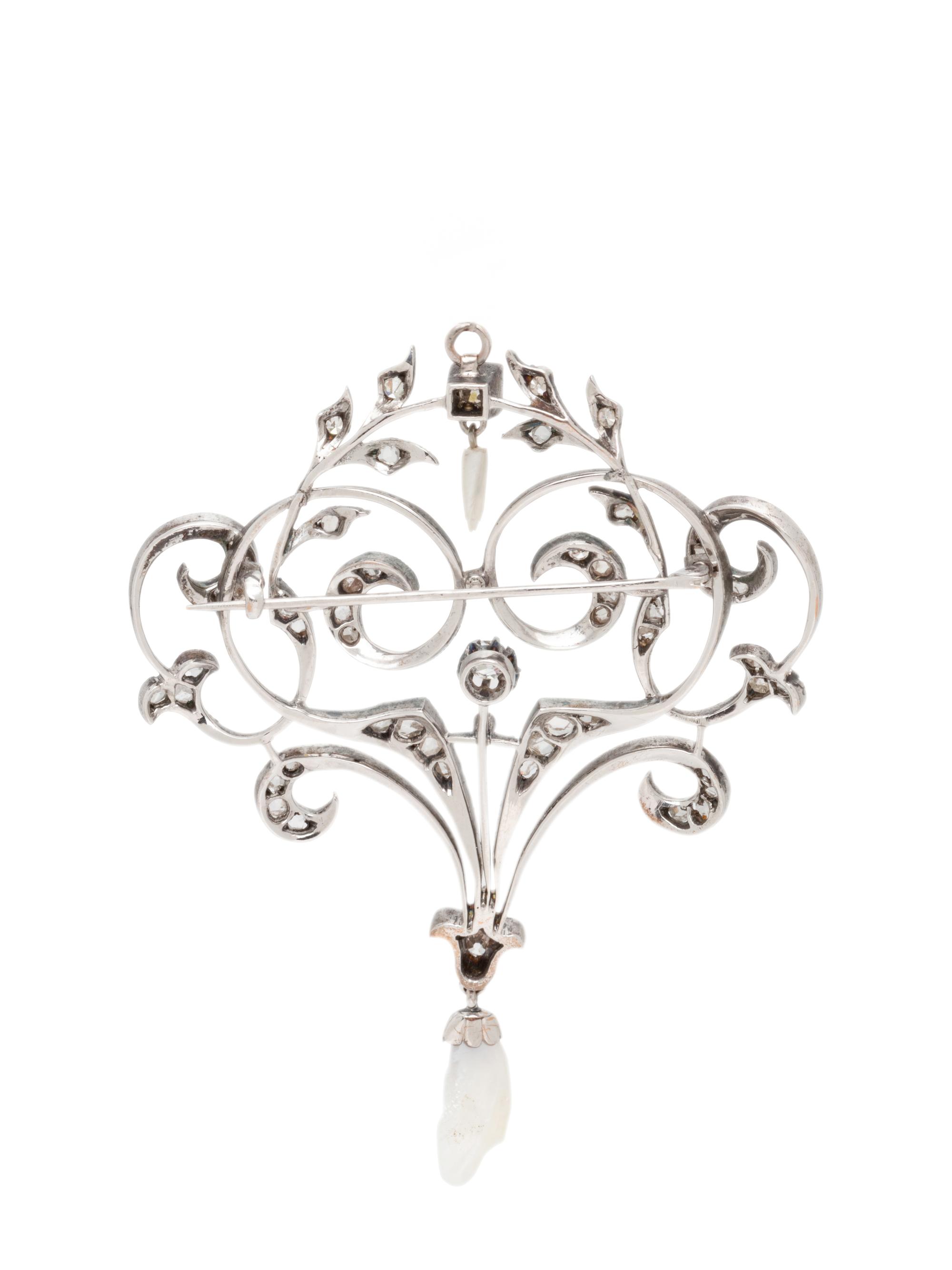 EDWARDIAN, DIAMOND AND PEARL BROOCH