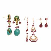 Three Pairs of Gold and Multigem Earrings