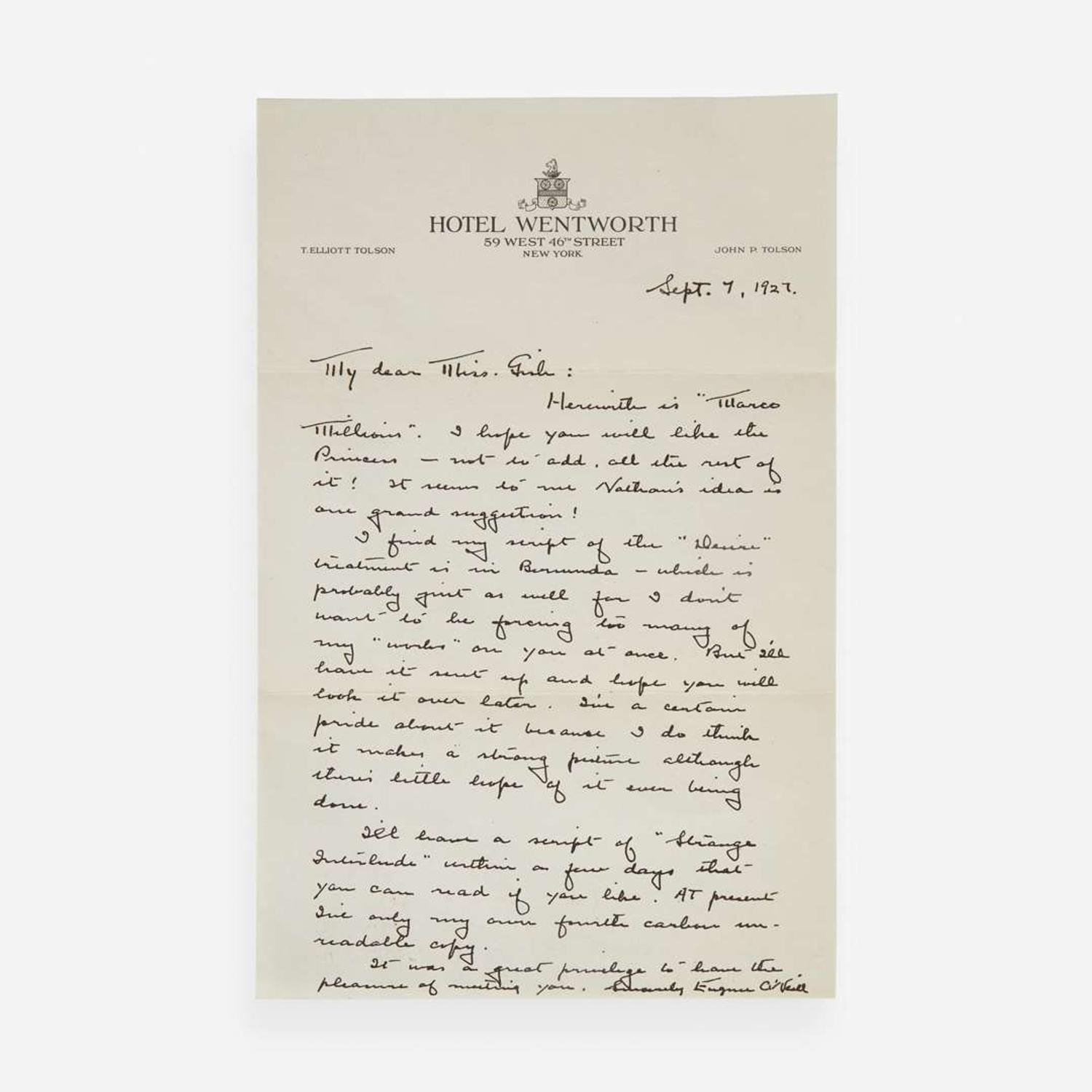 [Literature] O'Neill, Eugene Autograph Letter, signed