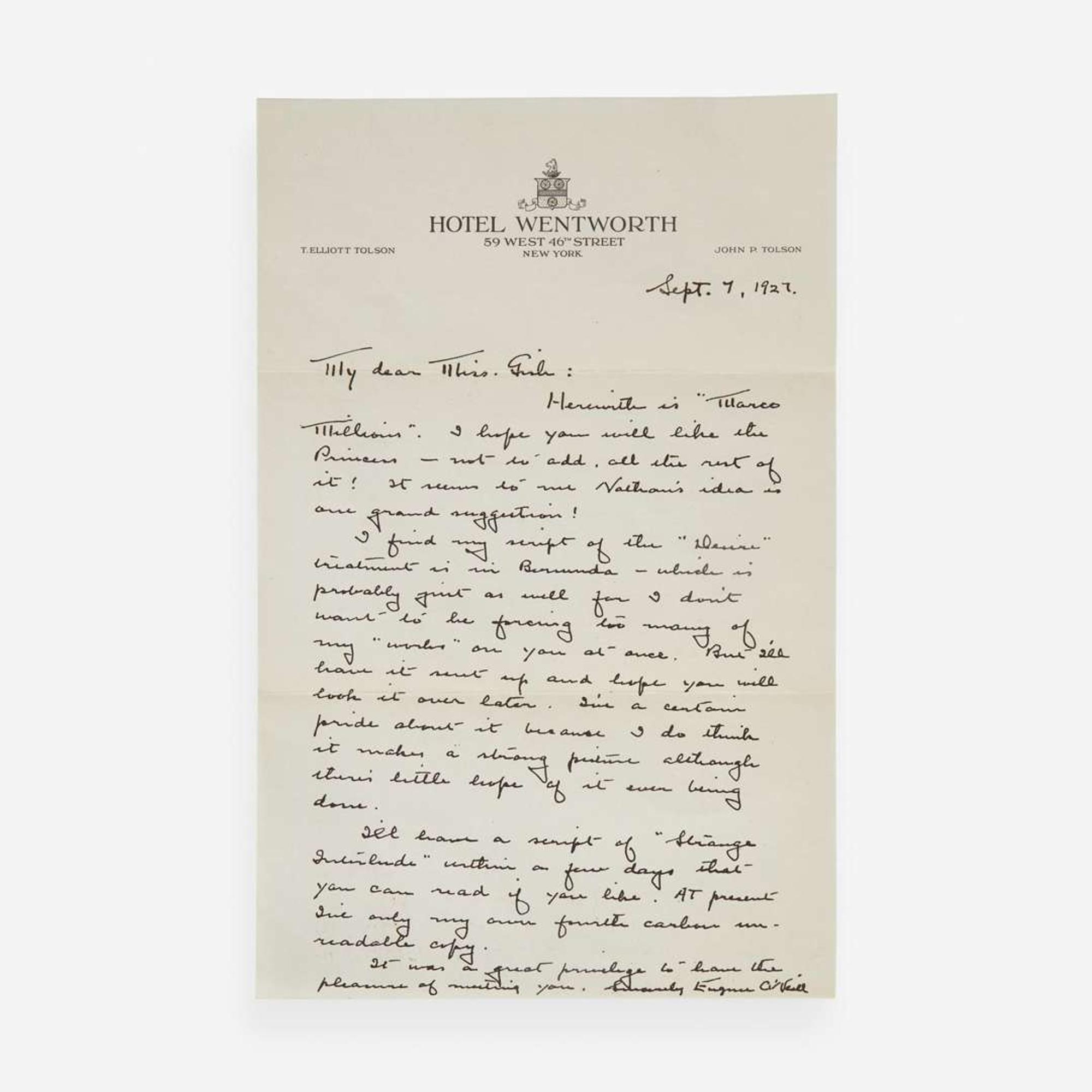 [Literature] O'Neill, Eugene Autograph Letter, signed