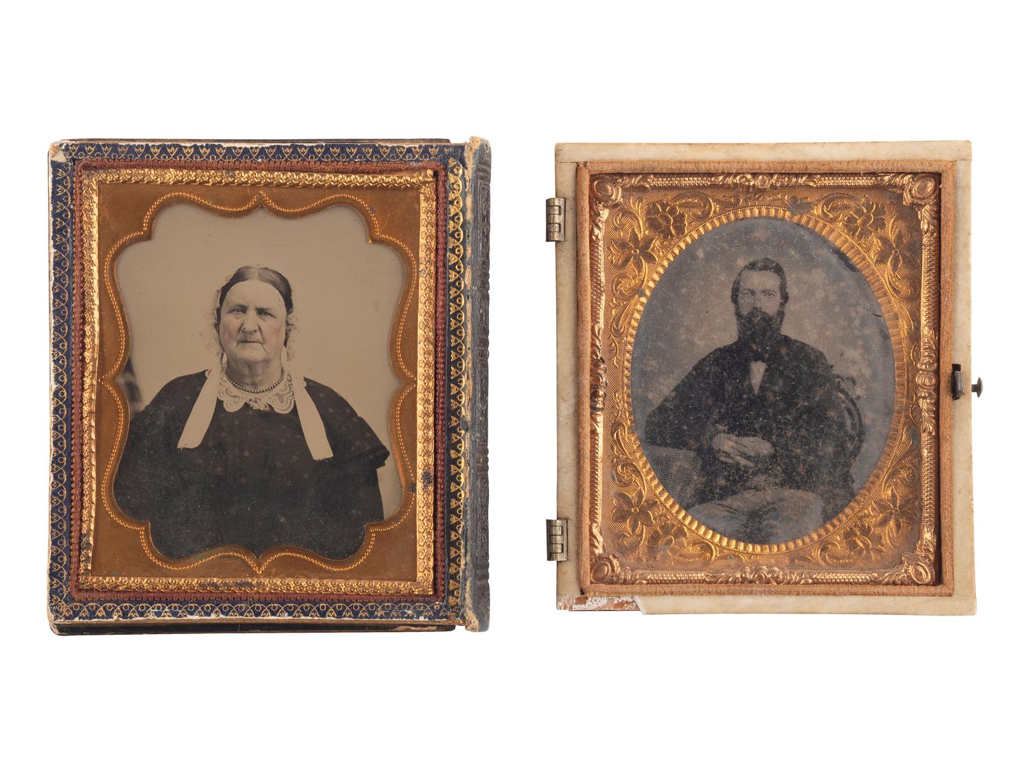 [EARLY PHOTOGRAPHY]. A group of 13 cases or accesories with mother-of-pearl inlay, including: