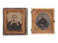 [EARLY PHOTOGRAPHY]. A group of 13 cases or accesories with mother-of-pearl inlay, including: