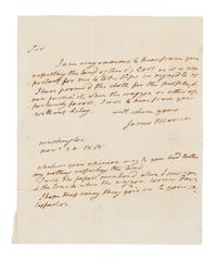 MONROE, James. Autographed letter signed ("James Monroe"), as President, to an unnamed recipient, Washington, D.C., 20 November 1818.