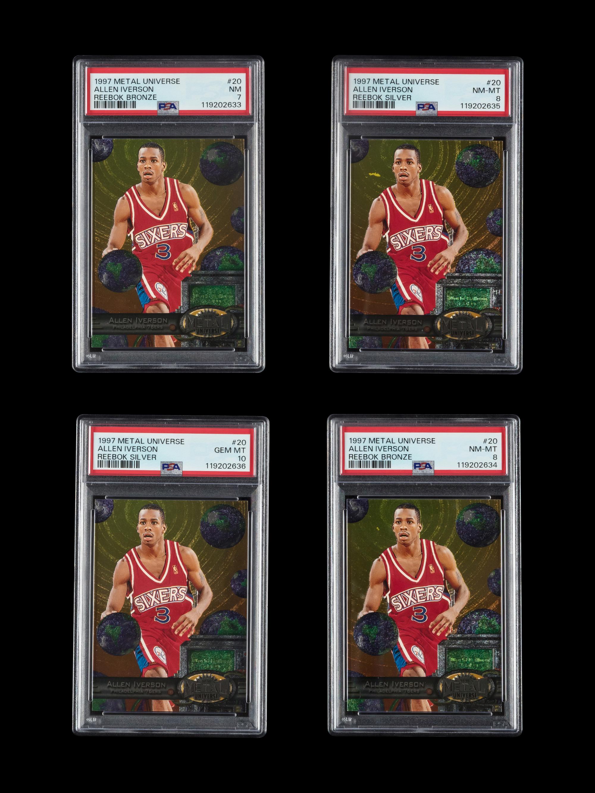 A Collection of PSA Graded 1997 Metal Universe Allen Iverson Reebok Basketball Cards No. 20