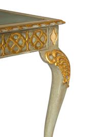 A Maitland-Smith Georgian Style Painted and Parcel Gilt Desk and Associated Louis XVI Style Chair