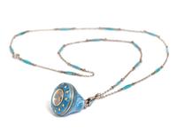 A Silver and Enamel Pendant Watch Necklace,