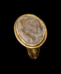 A Hellenistic Gold and Jasper Finger Ring with the Head of Alexander the Great