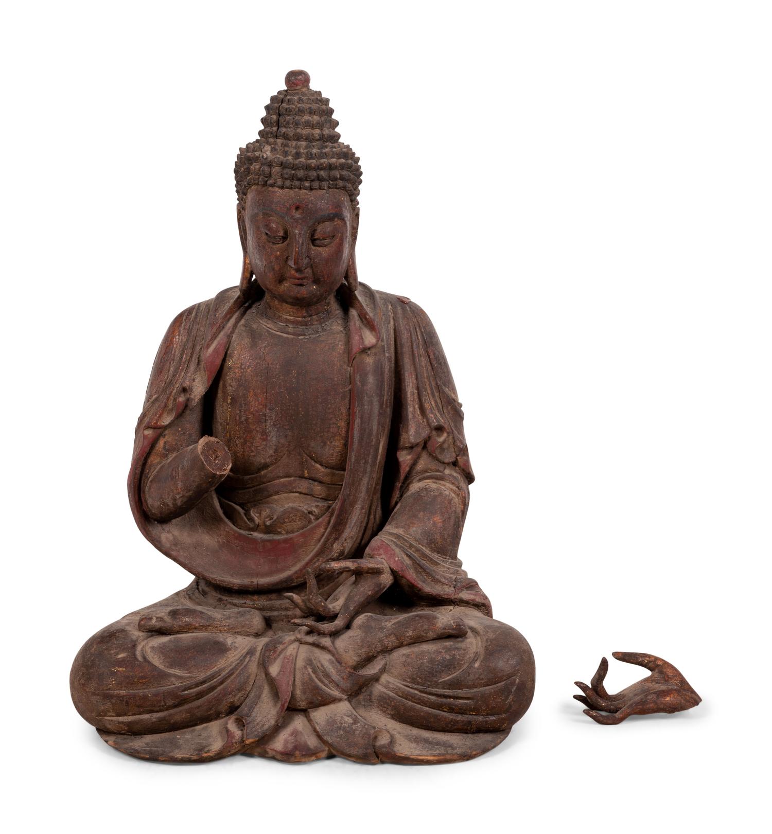 A Chinese Carved Wood Seated Buddha