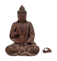 A Chinese Carved Wood Seated Buddha