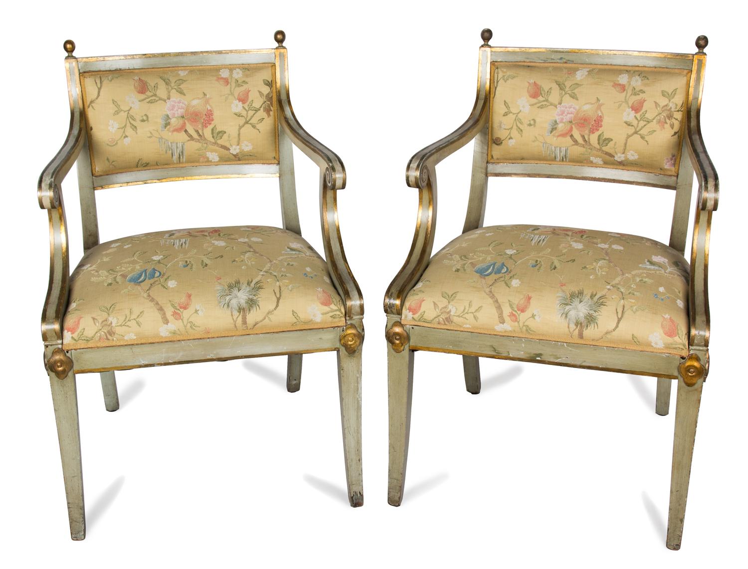A Pair of Scandinavian Painted Open Armchairs Height 35 inches. — 19TH CENTURY