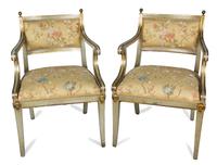 A Pair of Scandinavian Painted Open Armchairs Height 35 inches. — 19TH CENTURY