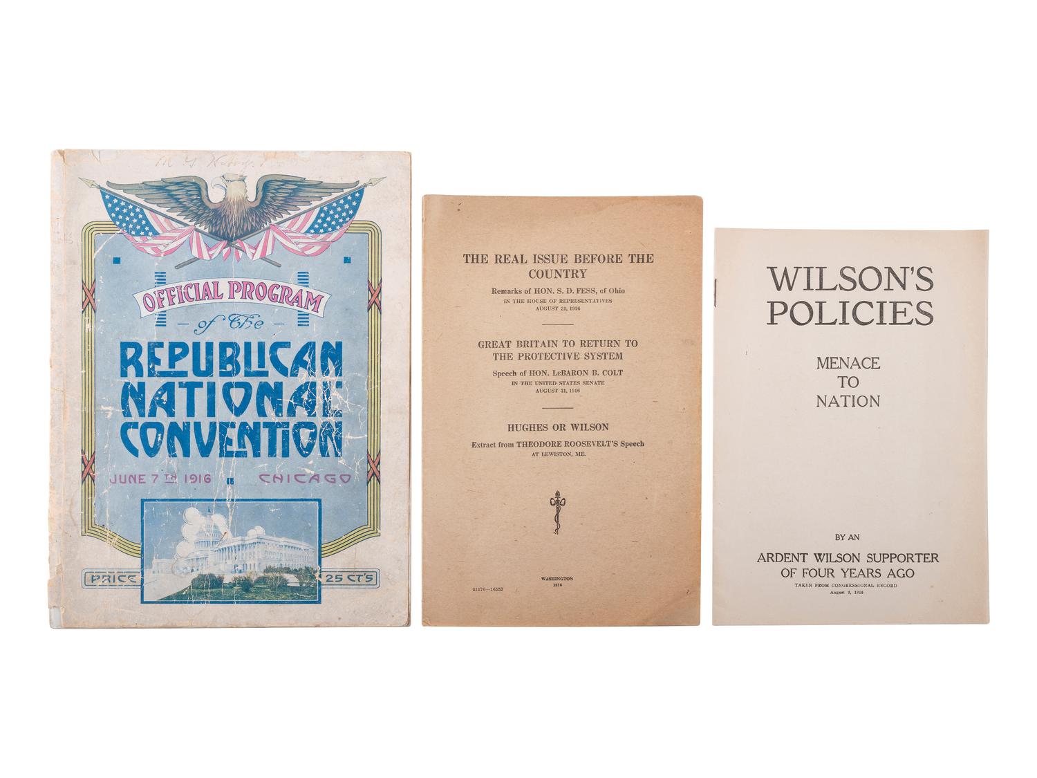 [HUGHES, Charles Evans (1862-1948)]. Ephemera from Hughes's 1916 presidential campaign.