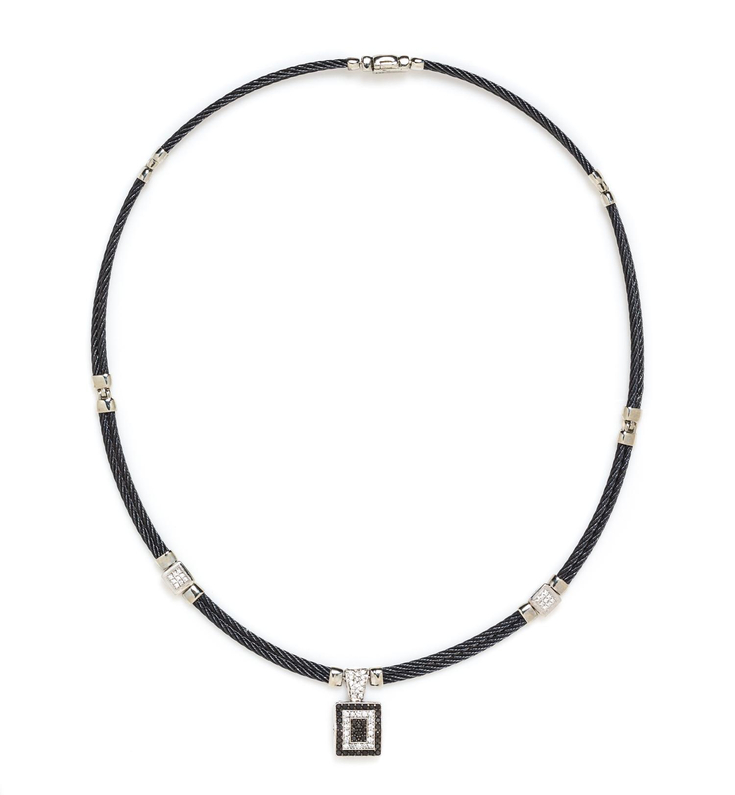 A Black PVD Coated Stainless Steel, 18 Karat White Gold, Diamond and Black Diamond "Celtic Noir" Necklace, Charriol, 16.10 dwts.