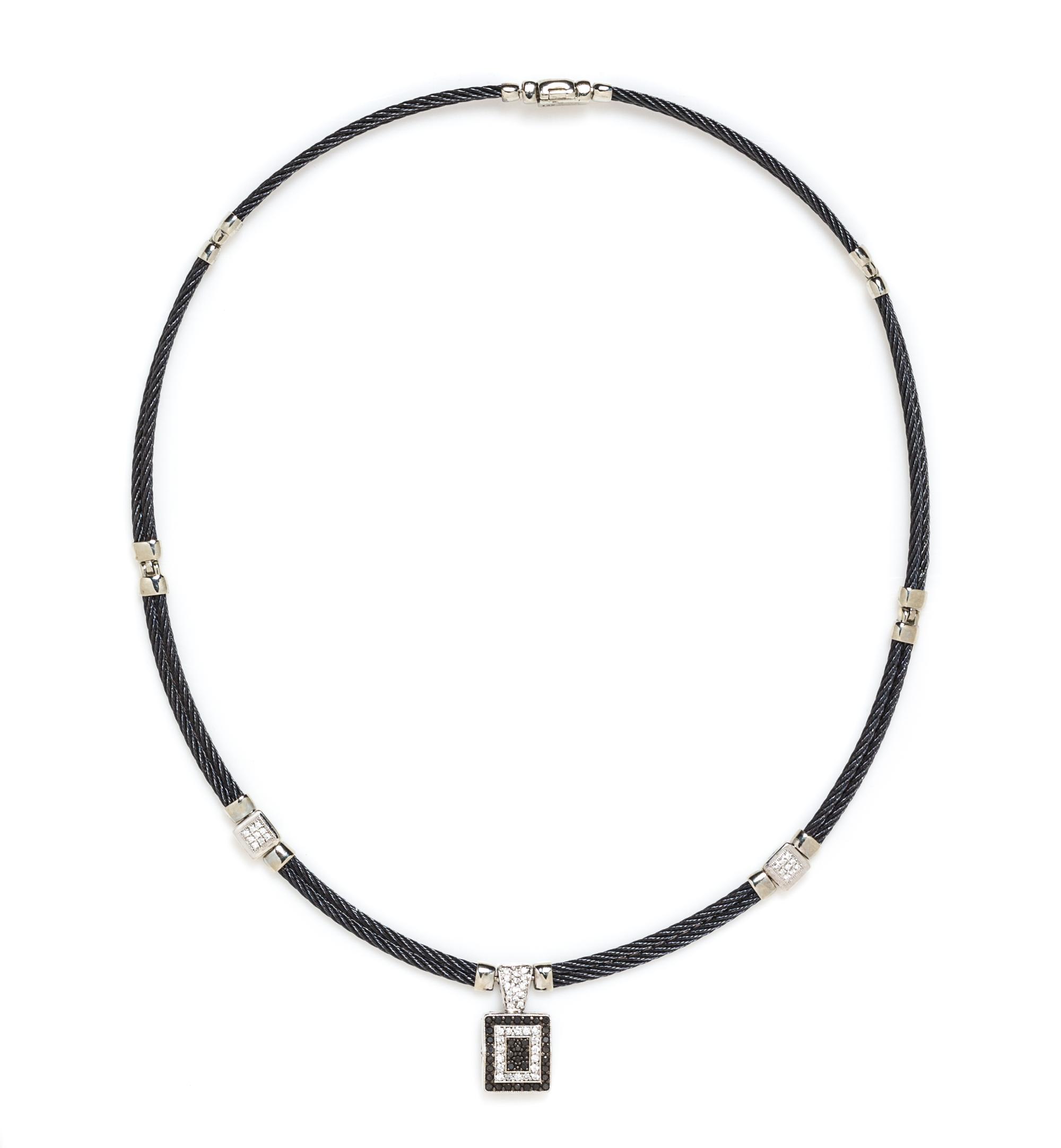 A Black PVD Coated Stainless Steel, 18 Karat White Gold, Diamond and Black Diamond "Celtic Noir" Necklace, Charriol, 16.10 dwts.