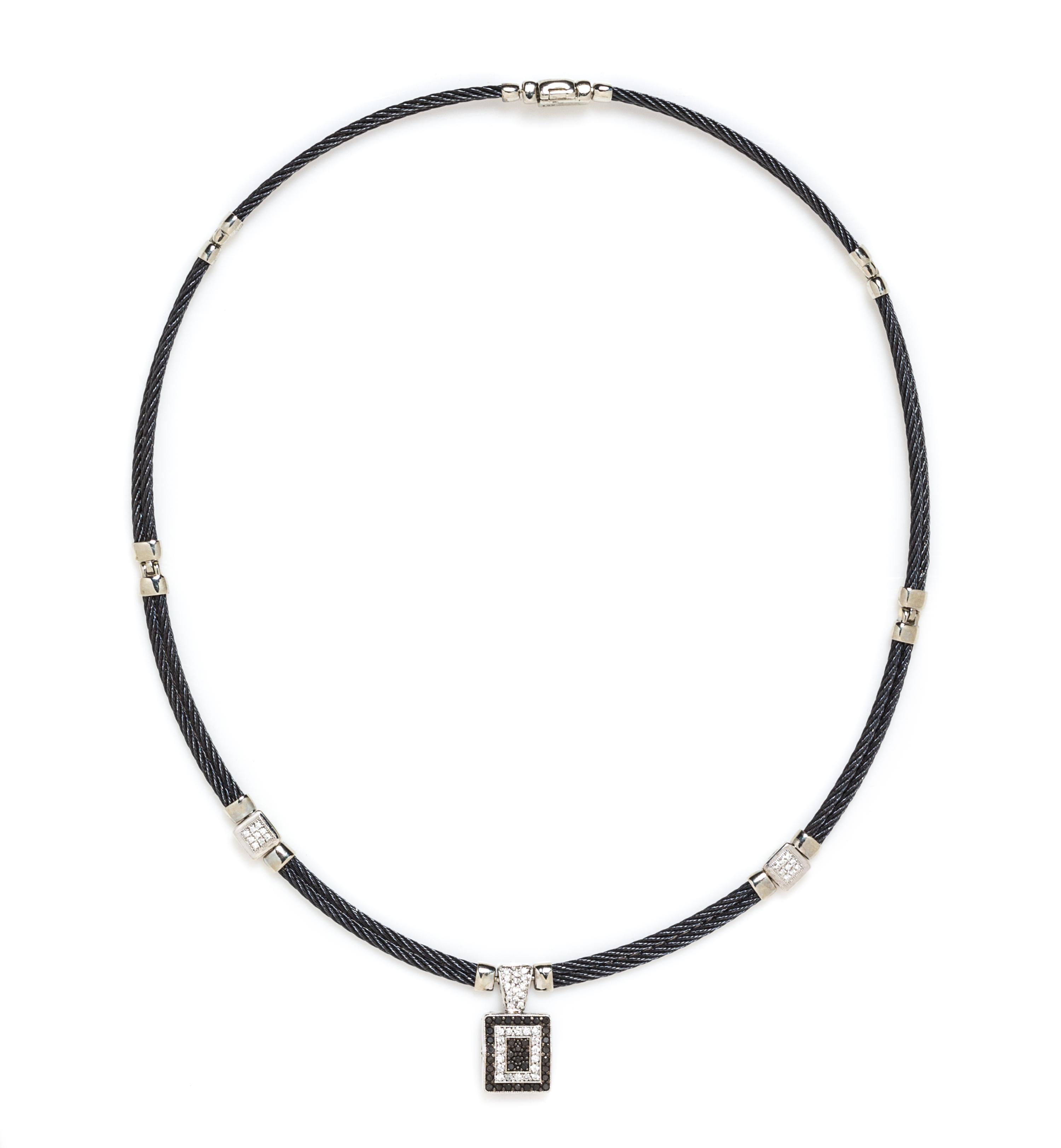 A Black PVD Coated Stainless Steel, 18 Karat White Gold, Diamond and Black Diamond "Celtic Noir" Necklace, Charriol, 16.10 dwts.