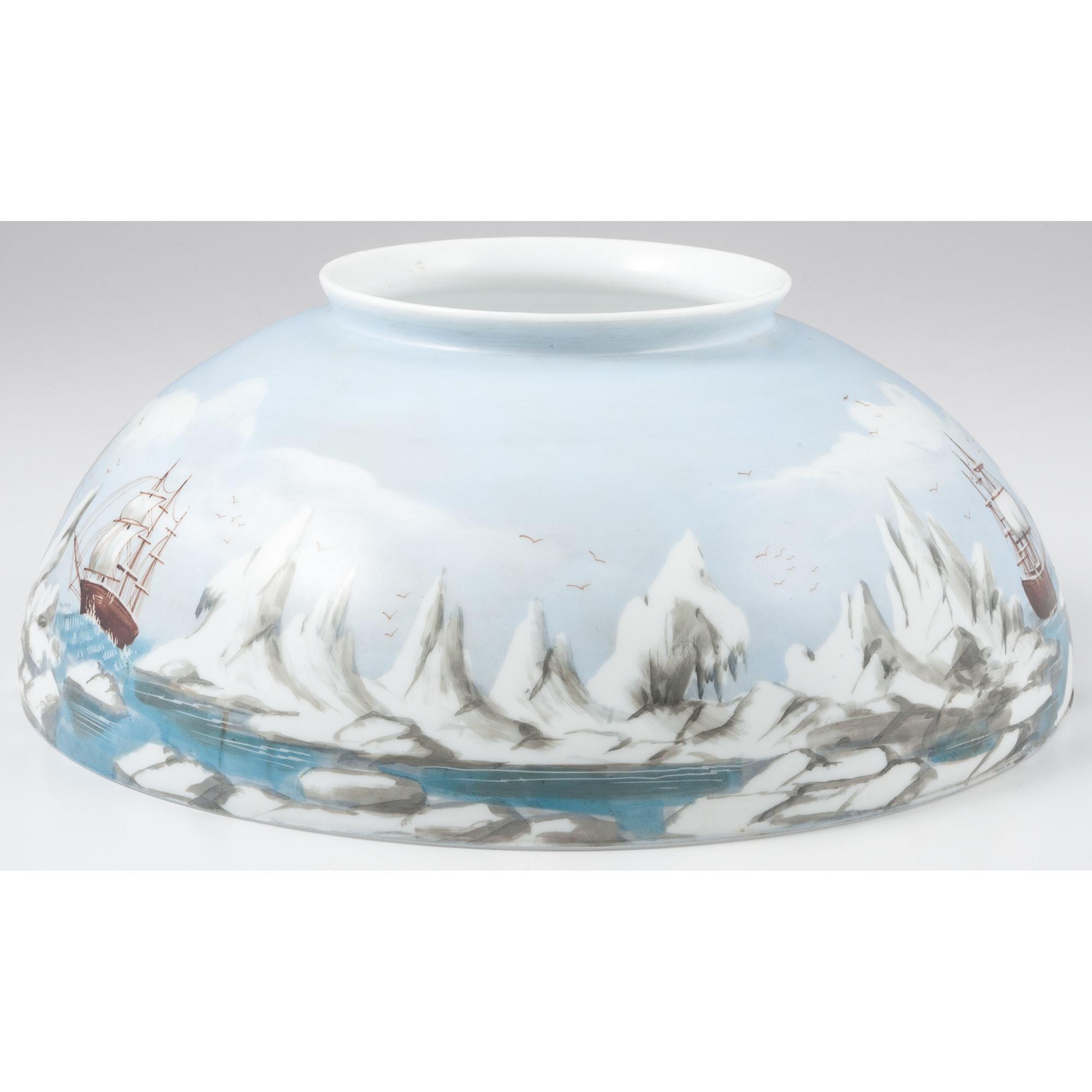 Hand-Painted Lamp Shade of an Arctic Expedition, Ca 1870s-1880s