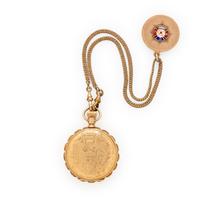 ELGIN, 14K YELLOW GOLD HUNTER CASE POCKET WATCH WITH CHARM