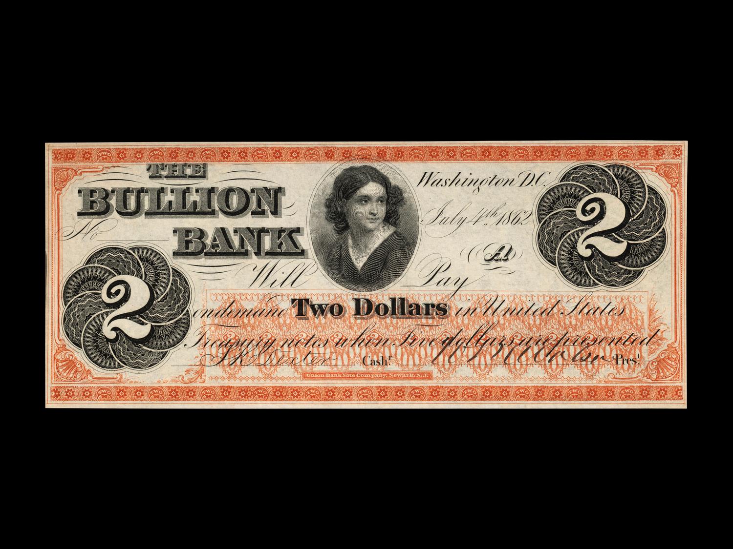 [OBSOLETE] The Bullion Bank, Washington D.C., July 4th 1862, $2 Note