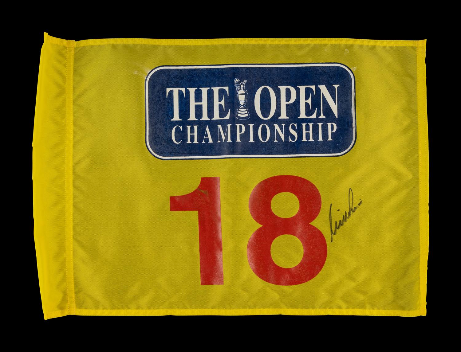 A Group of Four Major Golf Championship Pin Flags (Including Jack Nicklaus and Nick Price Signed British Open Flags),