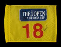A Group of Four Major Golf Championship Pin Flags (Including Jack Nicklaus and Nick Price Signed British Open Flags),