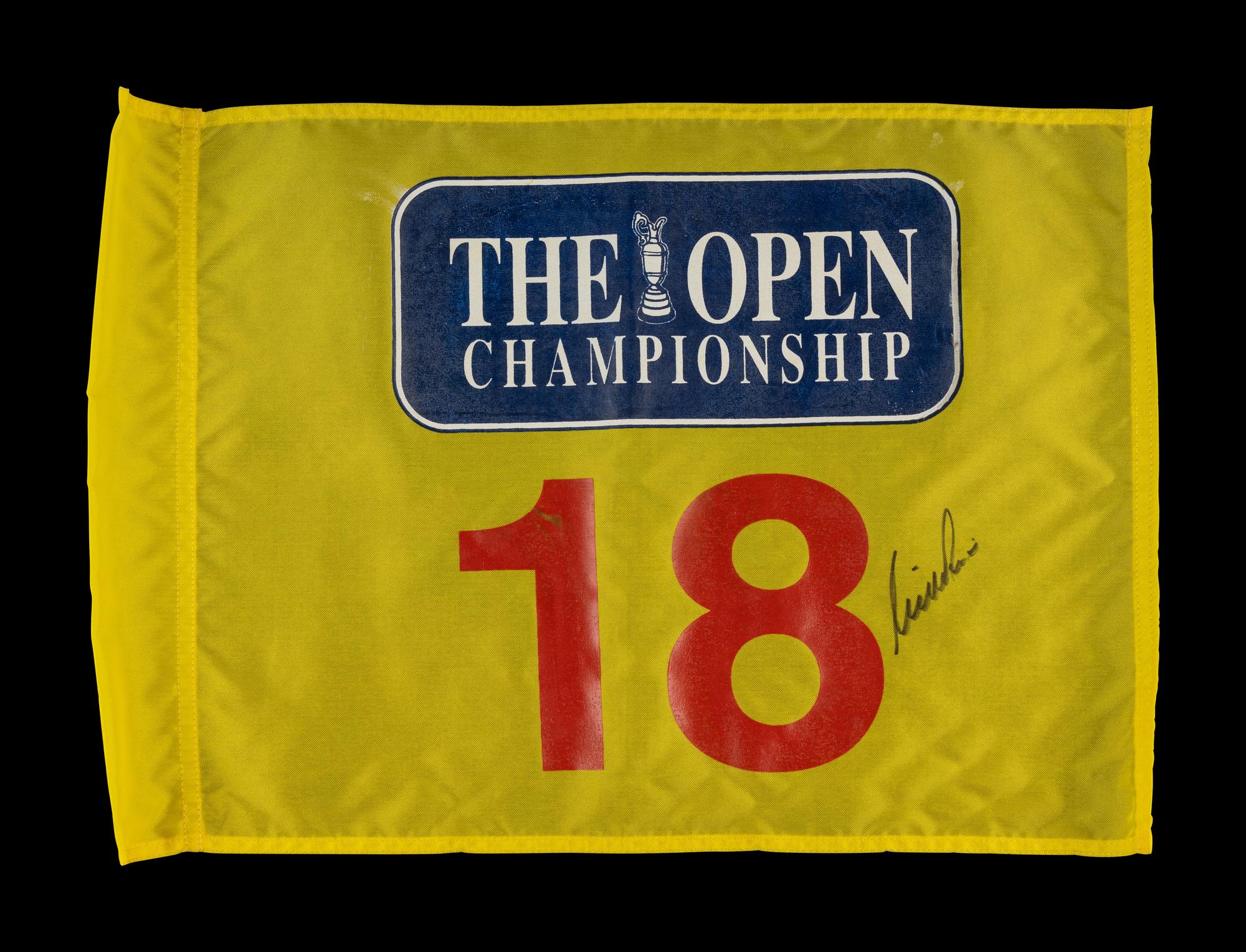 A Group of Four Major Golf Championship Pin Flags (Including Jack Nicklaus and Nick Price Signed British Open Flags),