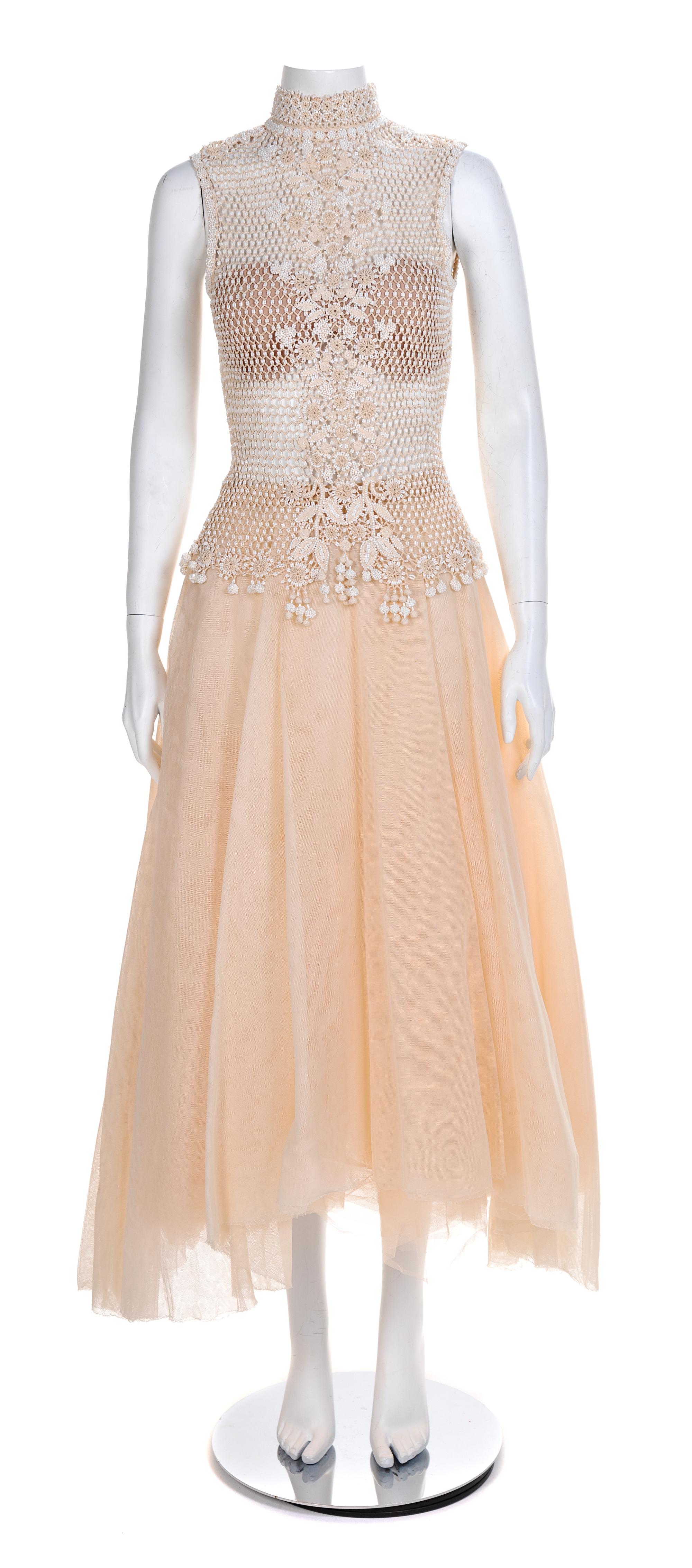 Oscar de la Renta Beaded Top with Tulle Skirt, 2000-10s Size label 10