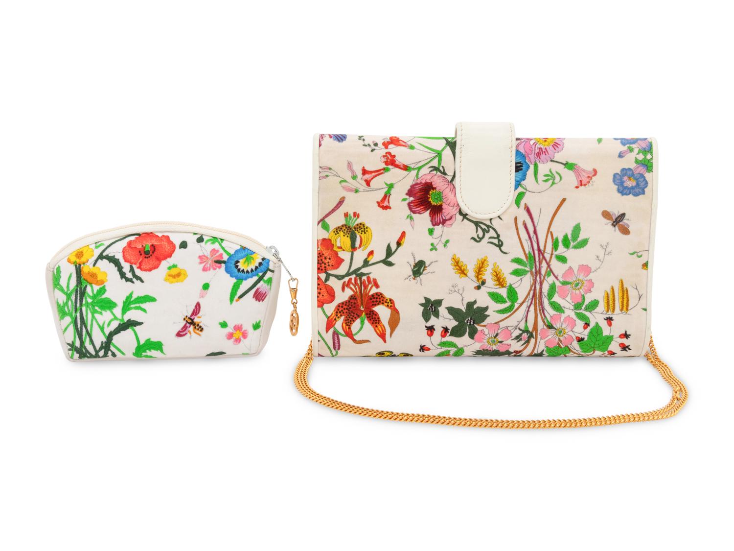 Gucci, Flora Print Bag & Pouch Set