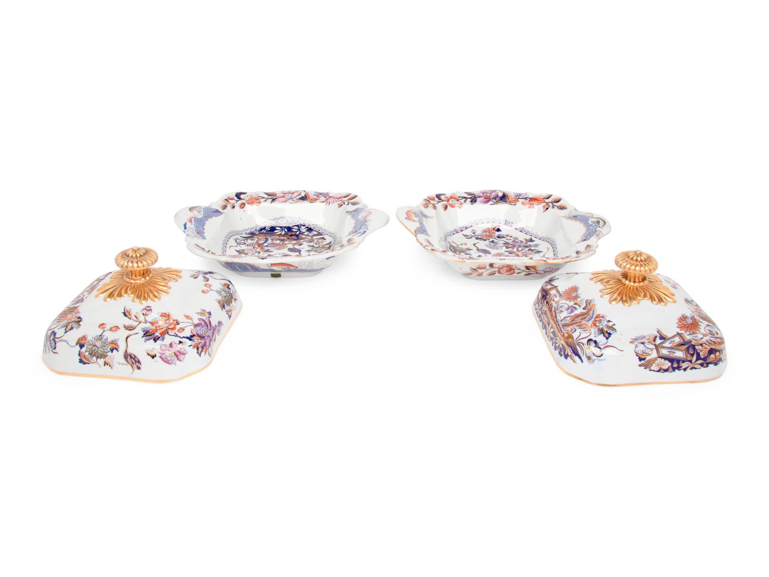 A Pair of English Stoneware Covered Vegetable Dishes
