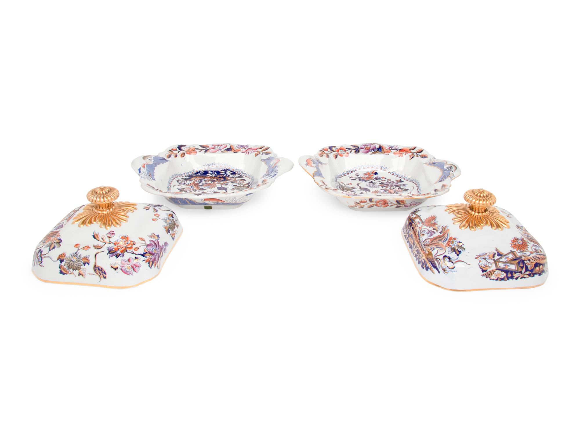 A Pair of English Stoneware Covered Vegetable Dishes