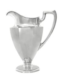 An American Silver Water Pitcher, International Silver Co., Meriden, CT, the paneled tapering body raised on an octagonal foot.