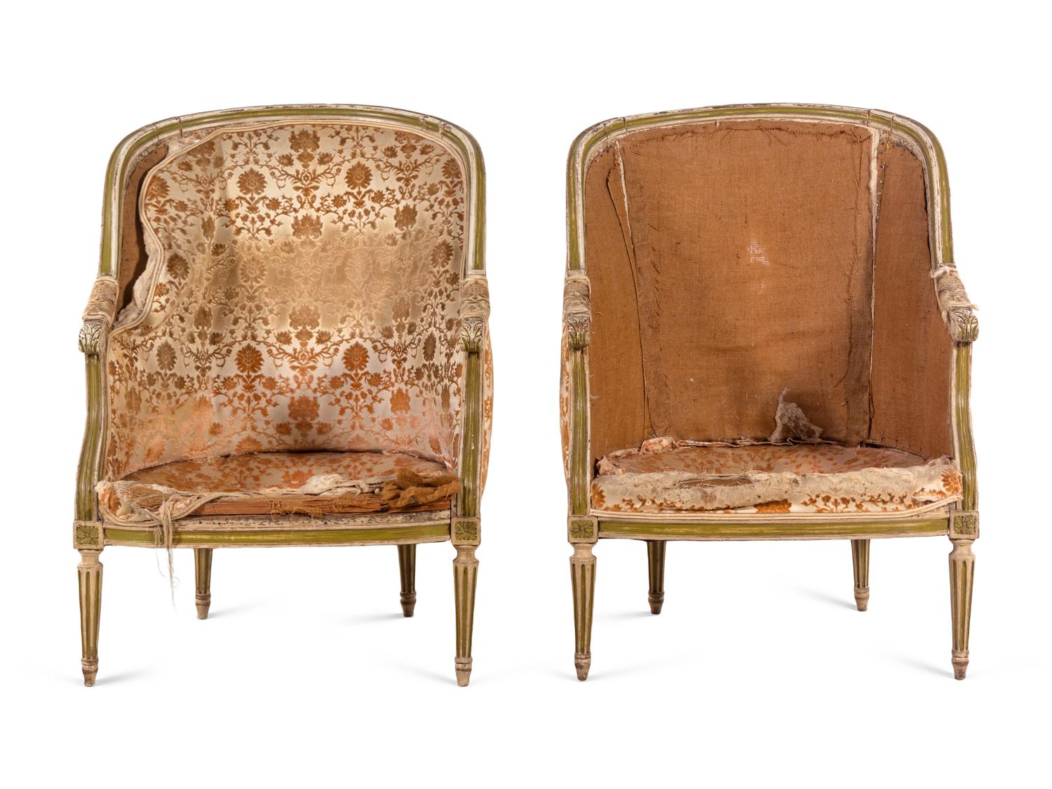 A Pair of Louis XVI Style Painted Bergères