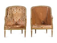 A Pair of Louis XVI Style Painted Bergères