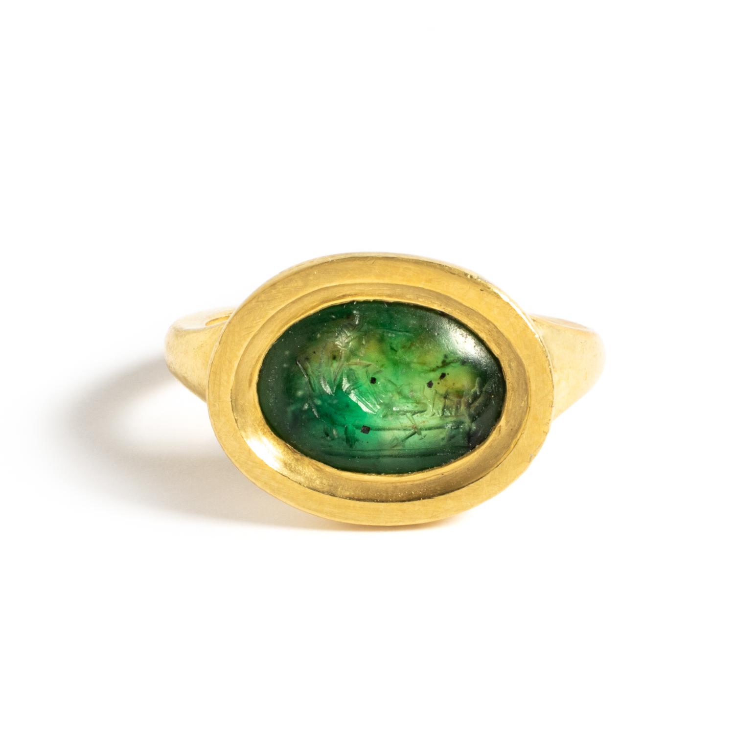 A Roman Plasma Ring Stone with the Goddess Isis-Aphrodite — Set in a gold ring
