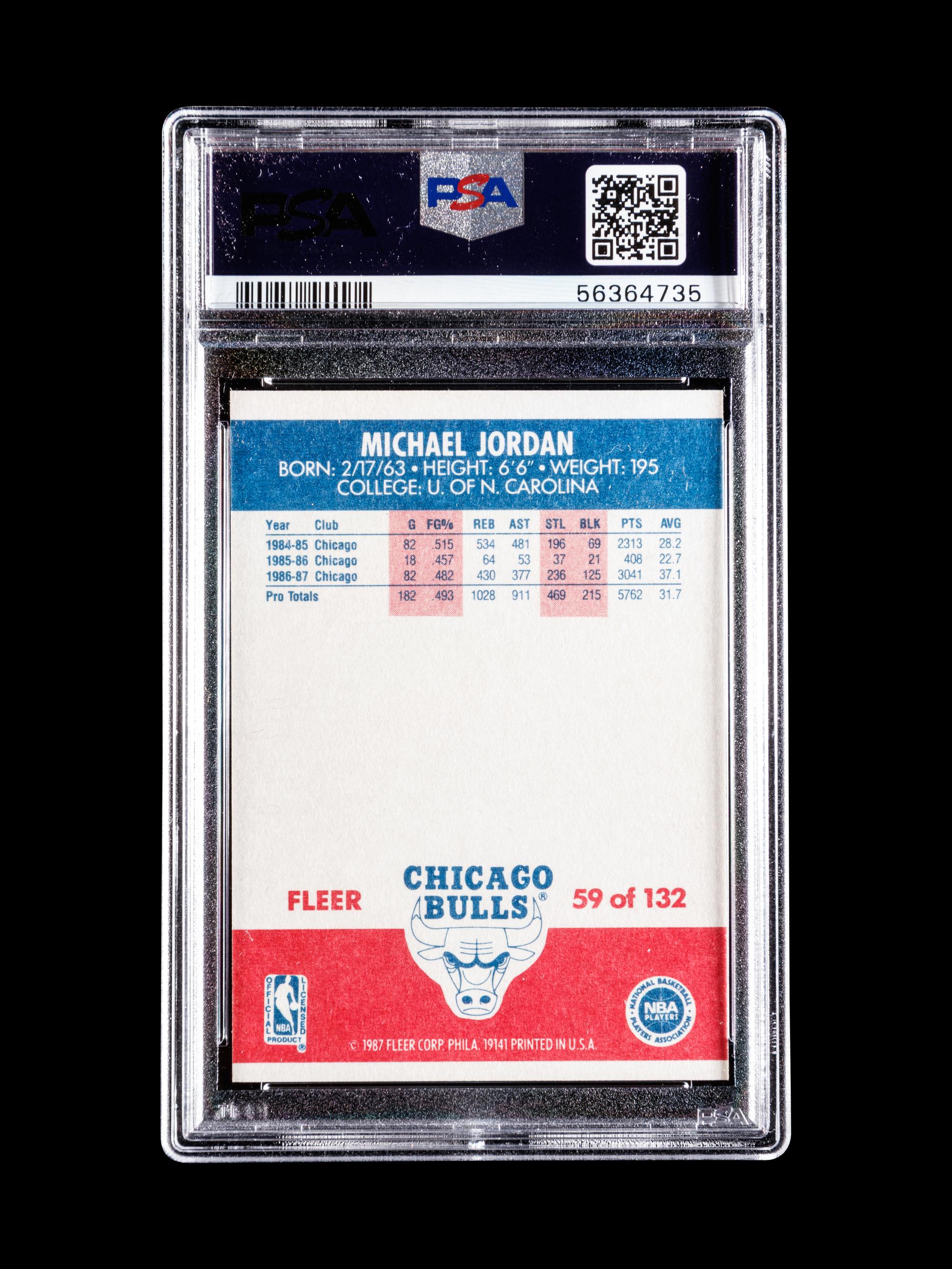 A 1987 Fleer Michael Jordan Basketball Card No. 59, PSA 8 NM-MT