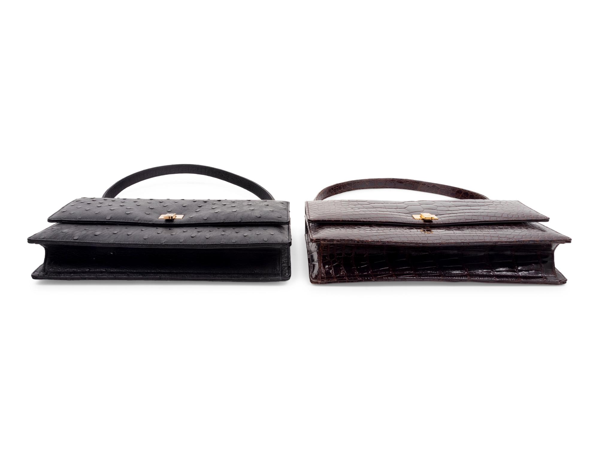 Two Lambertson Truex Exotic Skin Hand Bags: One Ostrich, One Alligator
