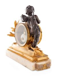 A Louis XVI Style Gilt and Patinated Bronze and Marble Mantel Clock