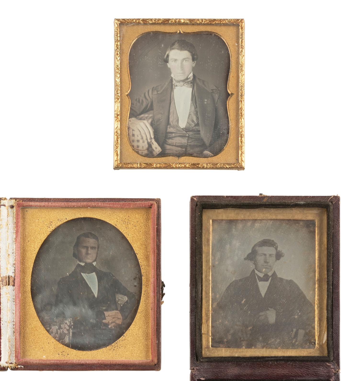 [EARLY PHOTO] 27 sixth plate daguerreotypes of young and middle-aged men, incl. magic bordered image