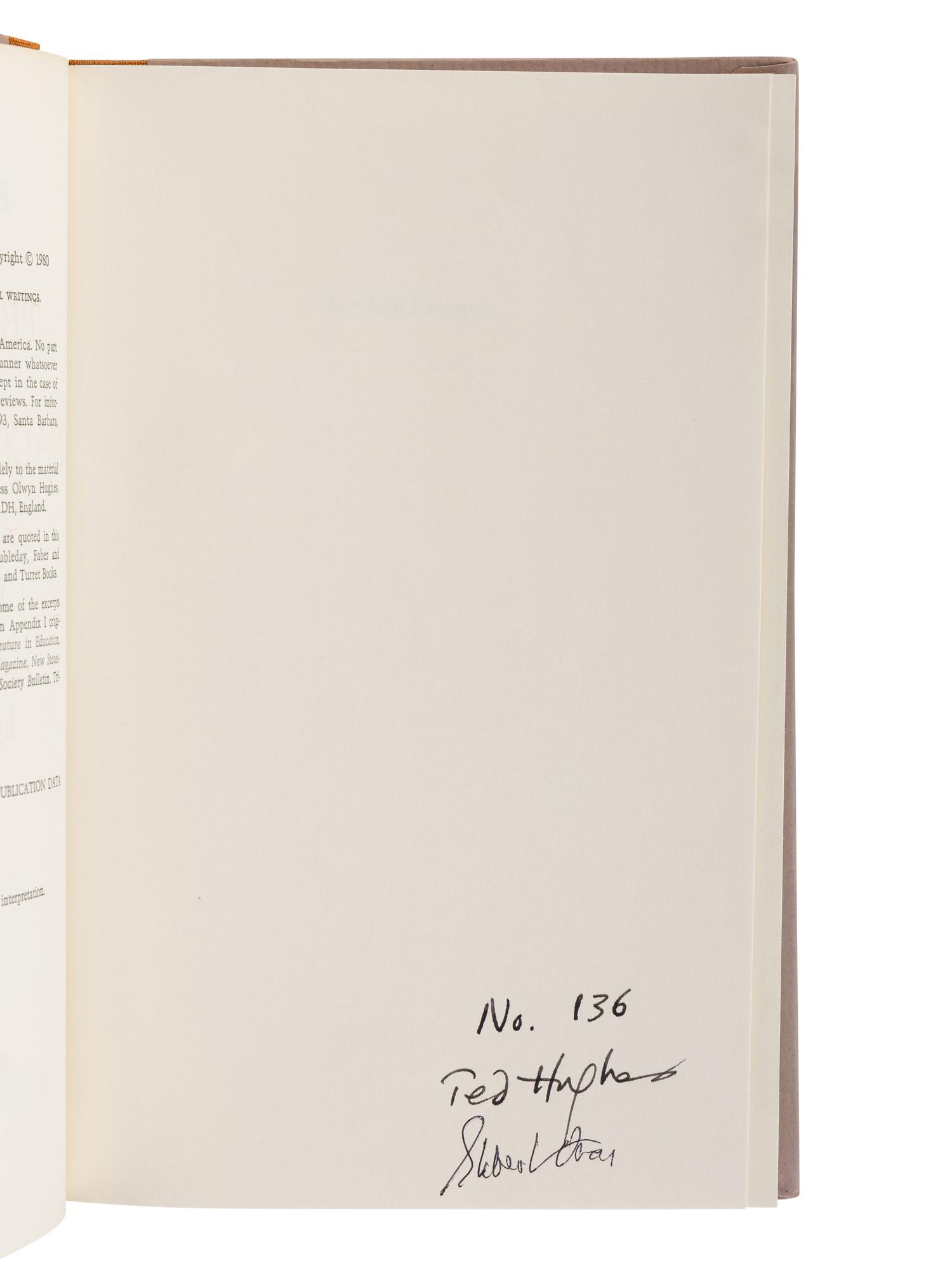 HUGHES, Ted (1930-1998). Spring Summer Autumn Winter. London: The Rainbow Press, 1973.