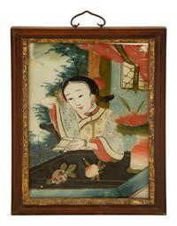 Three Chinese Reverse Glass Paintings on Glass