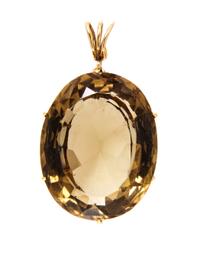 An 18 Karat Yellow Gold and Smokey Quartz Pendant, 27.50 dwts.