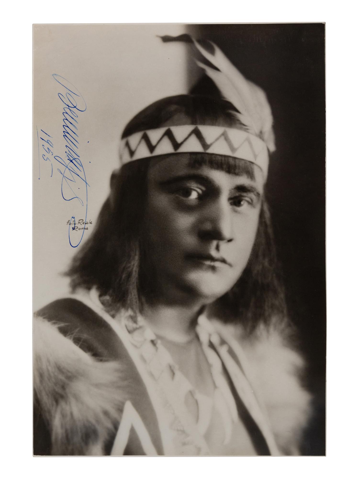 GIGLI, Beniamino (1890-1957). Black and white portrait photograph, signed (“Beniamino Gigli”), 1955.