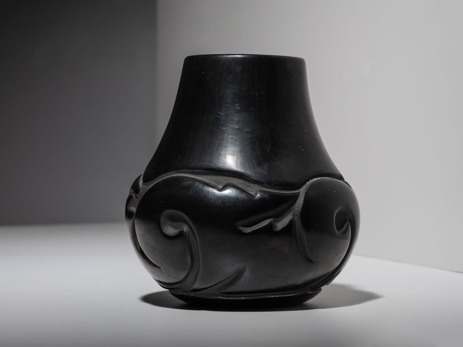 Carved Blackware Pottery Jar