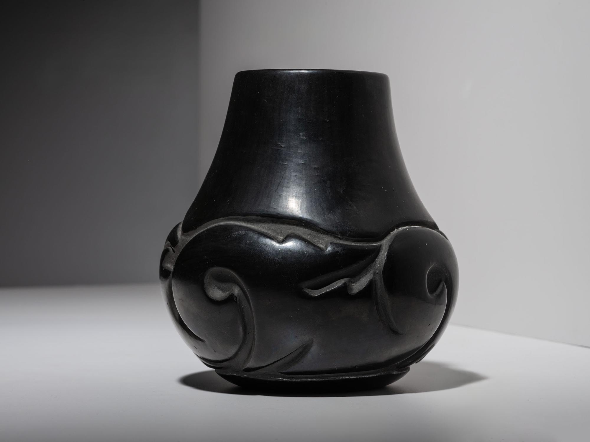 Carved Blackware Pottery Jar